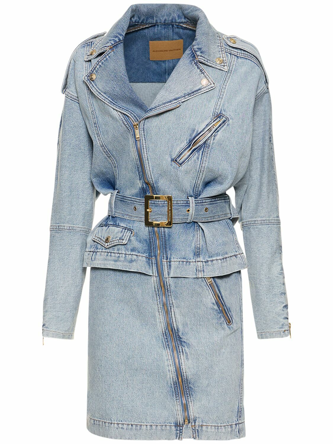 white christmas dresses Studded Western Buckle Stretch Denim Dress main image 0