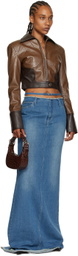 JUNEYEN Brown Paneled Faux-Leather Bomber Jacket
