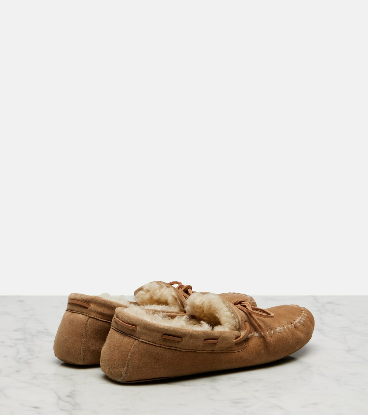 The Row Lucca shearling-trimmed suede boat shoes