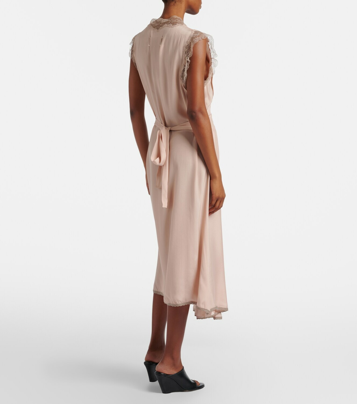 Maison Margiela Belted lace-trimmed midi dress