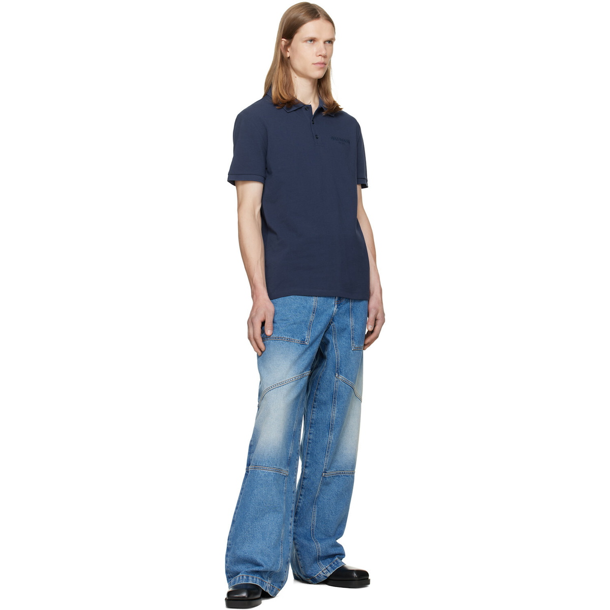 BALMAIN Blue Small Vintage Embroidered Polo