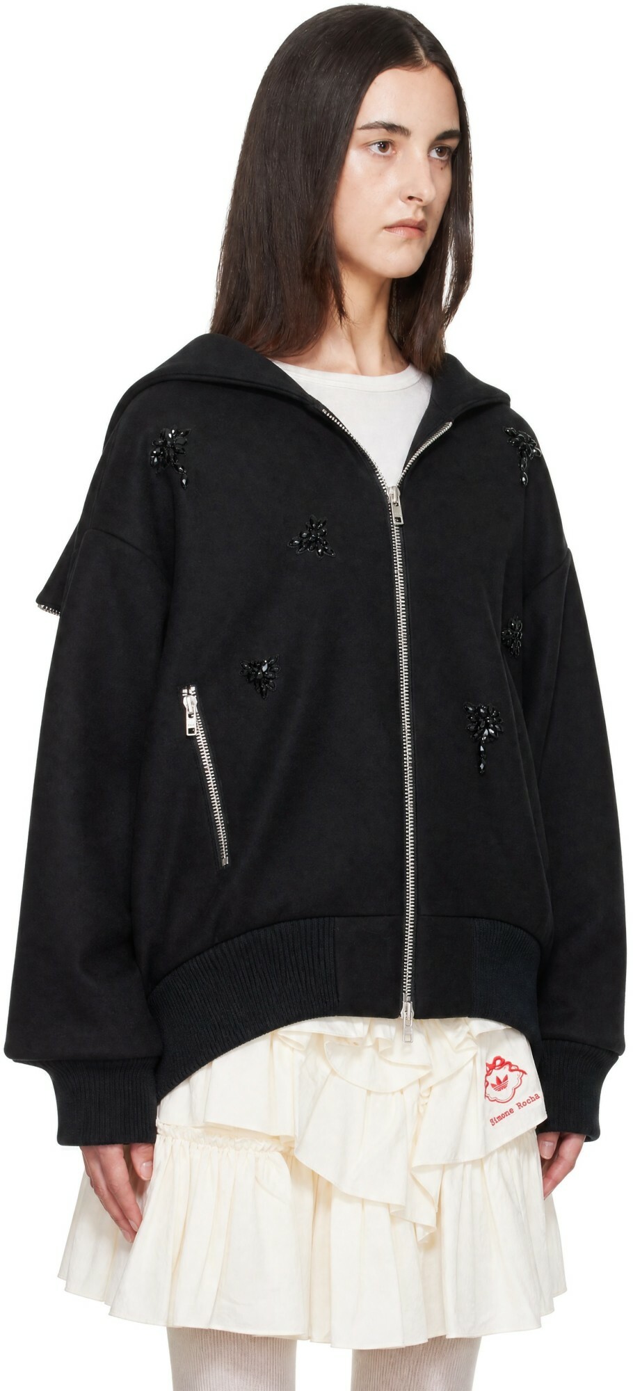 Simone Rocha Black Embellished Oversized Split Hood Jacket