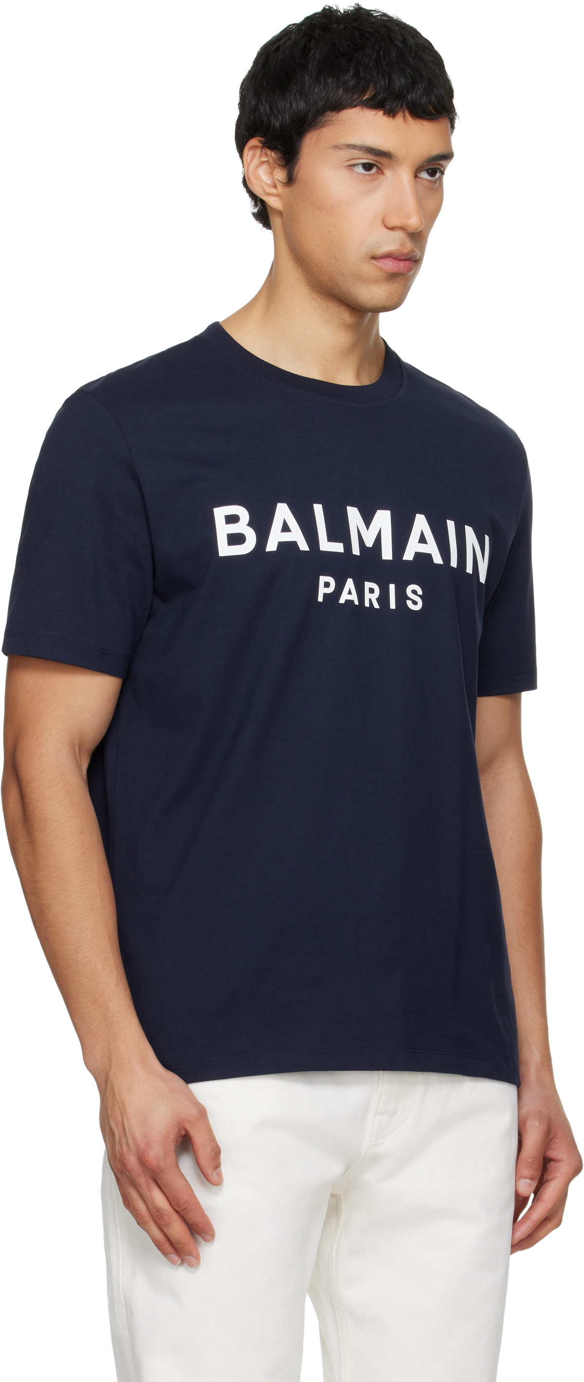 Balmain Navy 'Balmain Paris' Print T-shirt