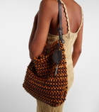 Staud Drift beaded leather-trimmed tote bag