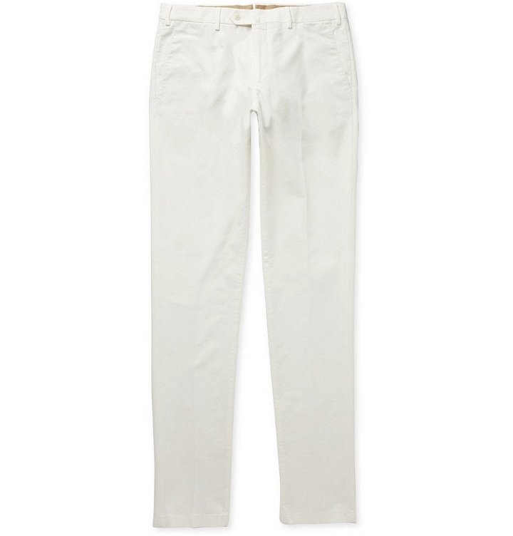 Photo: Loro Piana - Slim-Fit Washed Cotton-Blend Trousers - Men - White