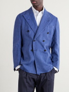 Rubinacci - Double-Breasted Linen and Wool-Blend Suit Jacket - Blue