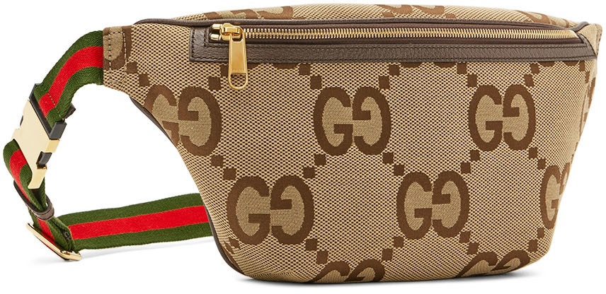 Authenticated Gucci Jumbo GG Brown Beige Canvas Fabric Belt Bag
