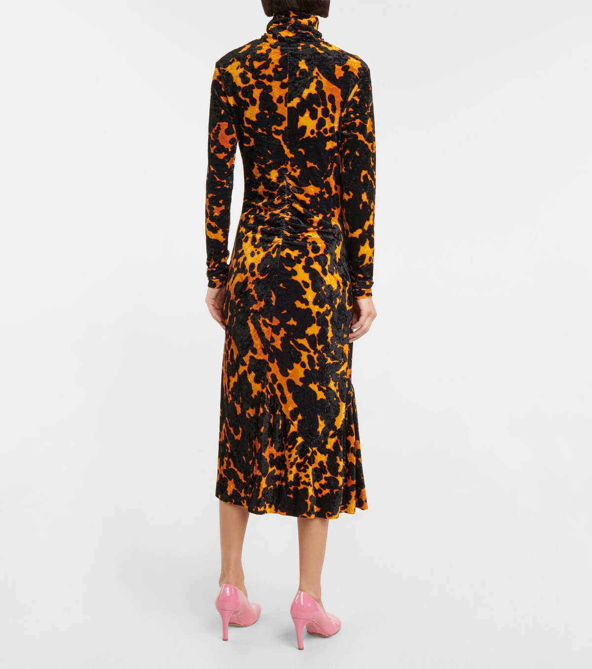 美品❤︎DRIES VAN NOTEN 黒×オレンジ ストライプ ロングワンピース Dries Van Noten - Printed stretch-velvet midi dress Dries Van Noten
