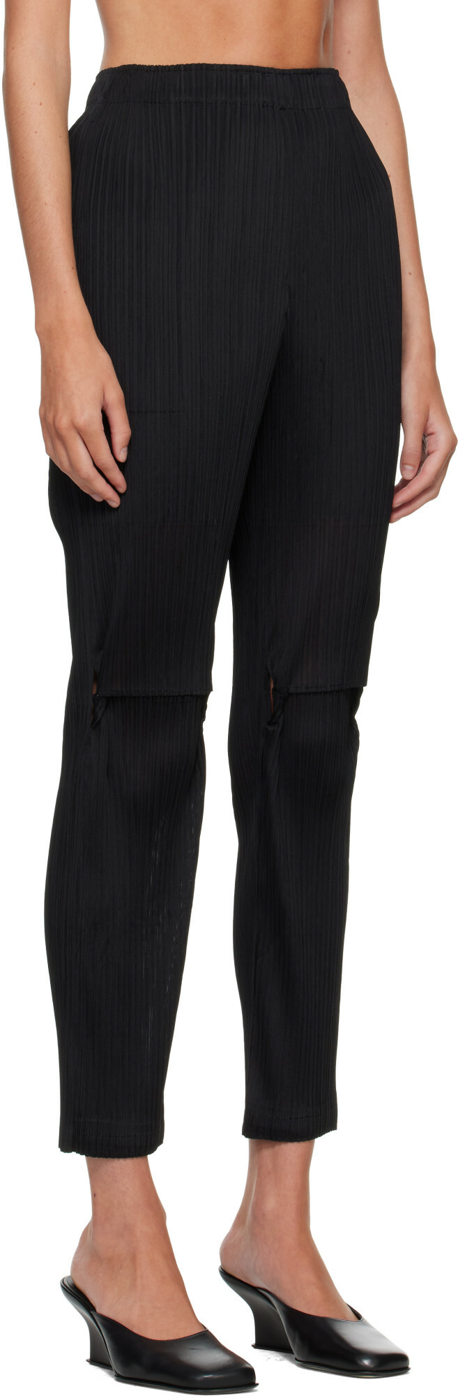 ISSEY MIYAKE Black Sheer Split Pleats Trousers