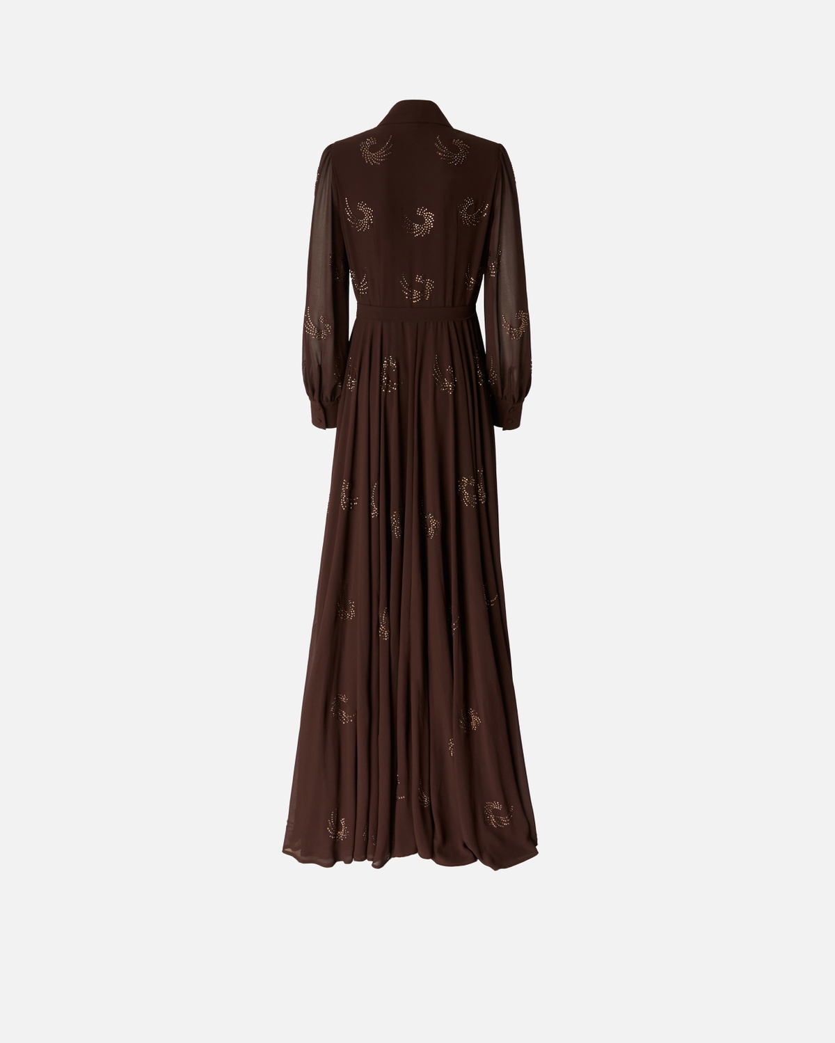 pinko brown dress Pinko Lightweight Long Dress With Rhinestone Swirls Coffee Bean Brown Pinko