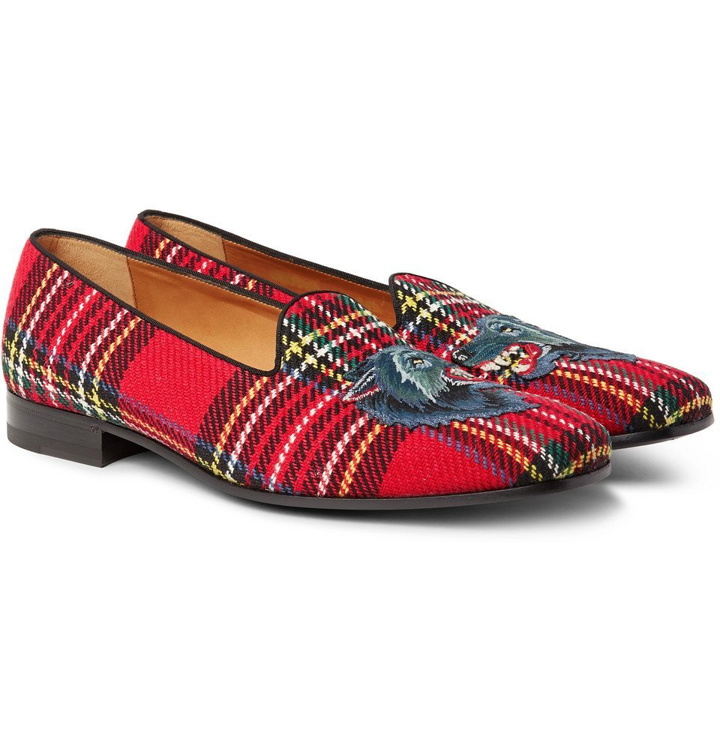 Photo: Gucci - Gallipoli Appliquéd Tartan Tweed Loafers - Men - Red