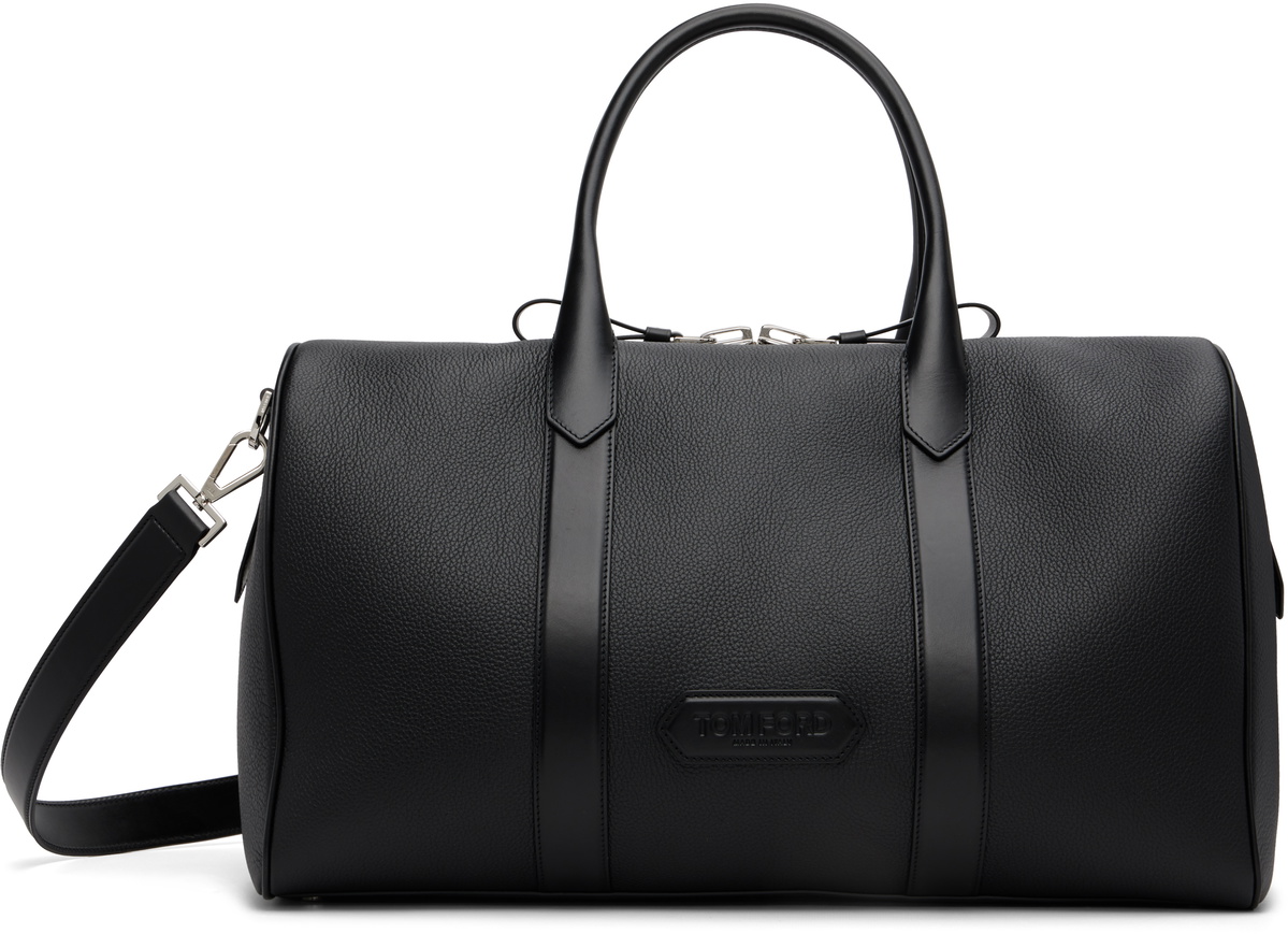 TOM FORD Black Soft Grain Leather Wide Medium Duffle Bag