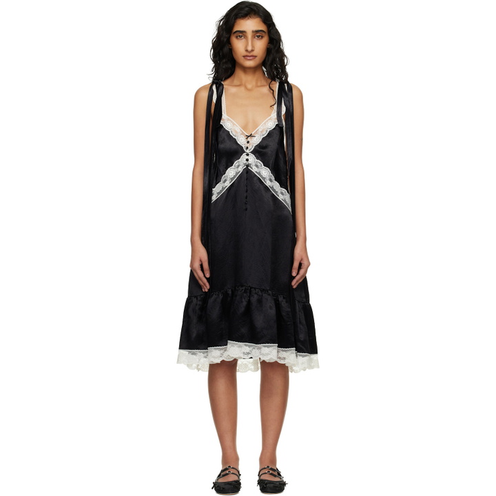 Photo: Marc Jacobs Black Satin Lace Slip Midi Dress