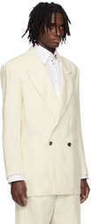 SOSHIOTSUKI Off-White Linen Washer Interlining Pocket 2B Double Breasted Blazer