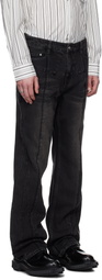 C2H4 Black Stagger Streamline Arch Raw Edge Jeans