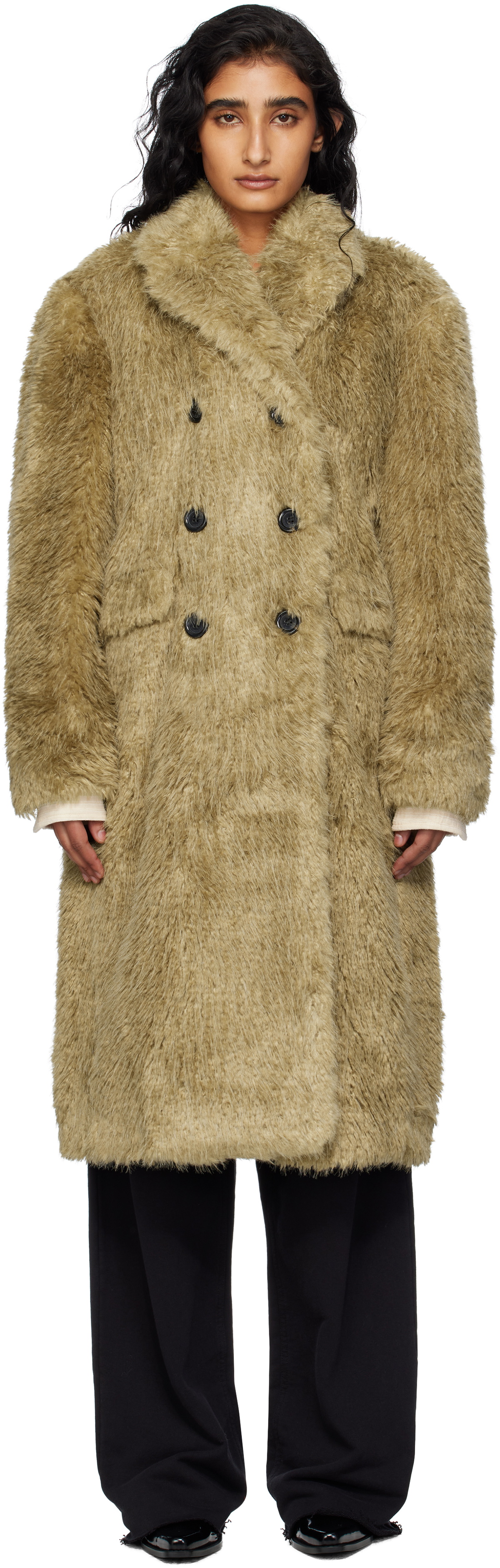Andersson Bell Khaki Fields Buttons Faux-Fur Coat