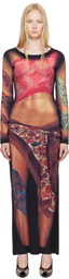 Marine Serre Multicolor Recycled Draped Statue Jersey Maxi Dress