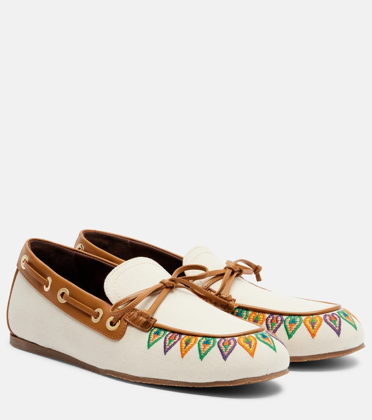 Etro Embroidered canvas boat shoes