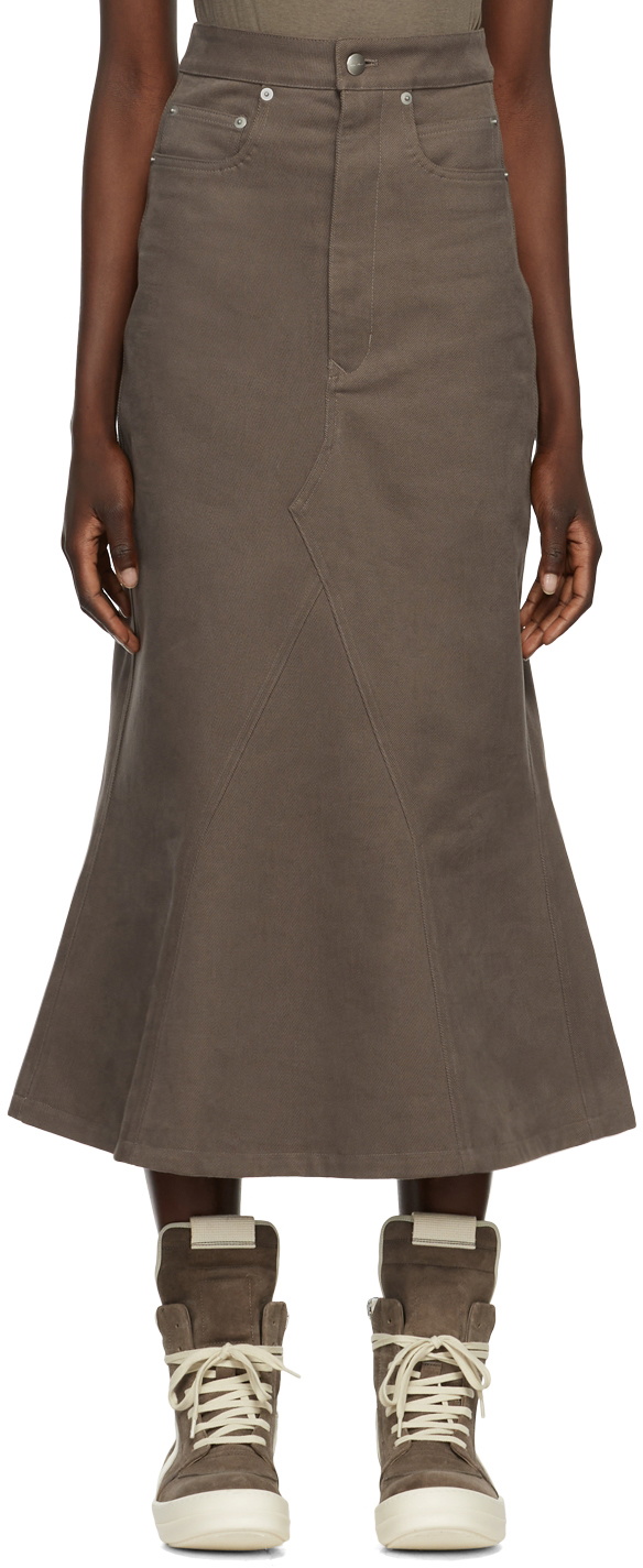 Rick Owens Taupe Knee Godet Denim Skirt Rick Owens