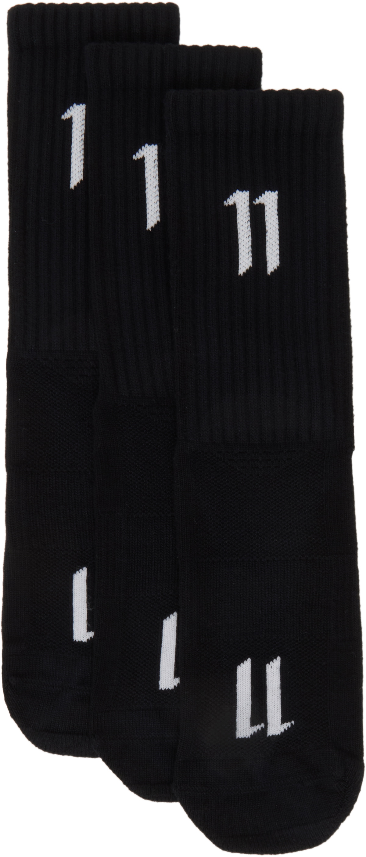 11 by Boris Bidjan Saberi Three-Pack Black Ribbed Small Logo Socks