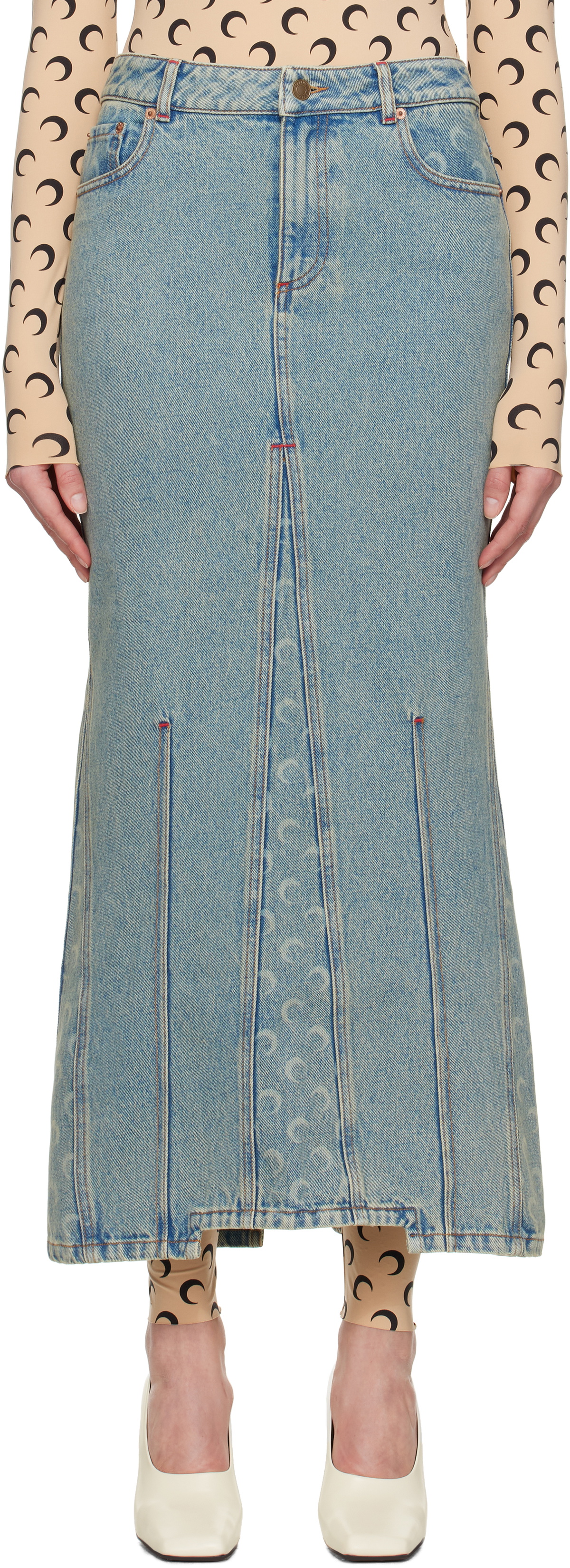 Marine Serre Blue Moon Laser Denim Maxi Skirt