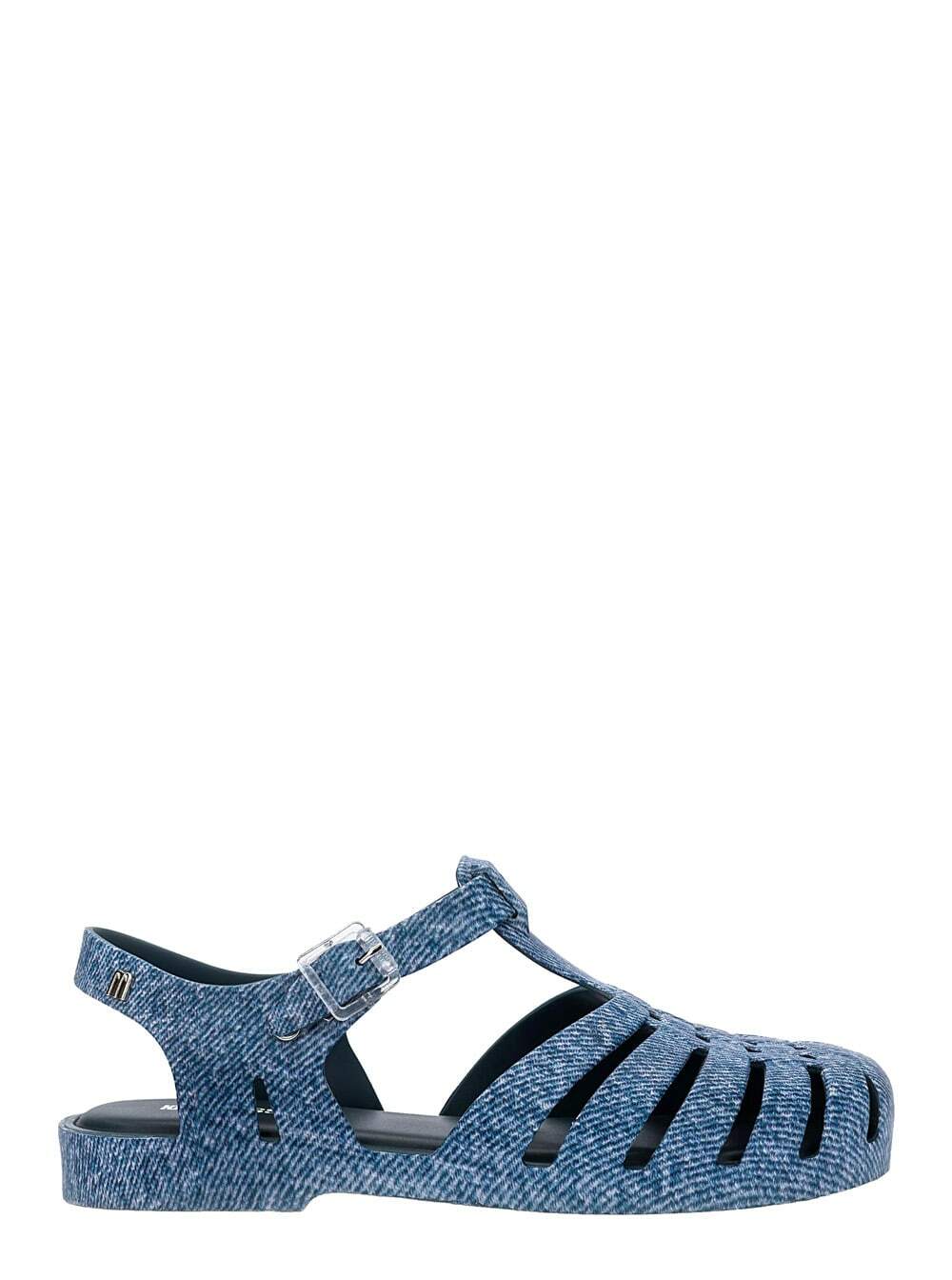 Melissa possession Blue Sandals With Cage Design And Denim Print In Tech Fabric Woman