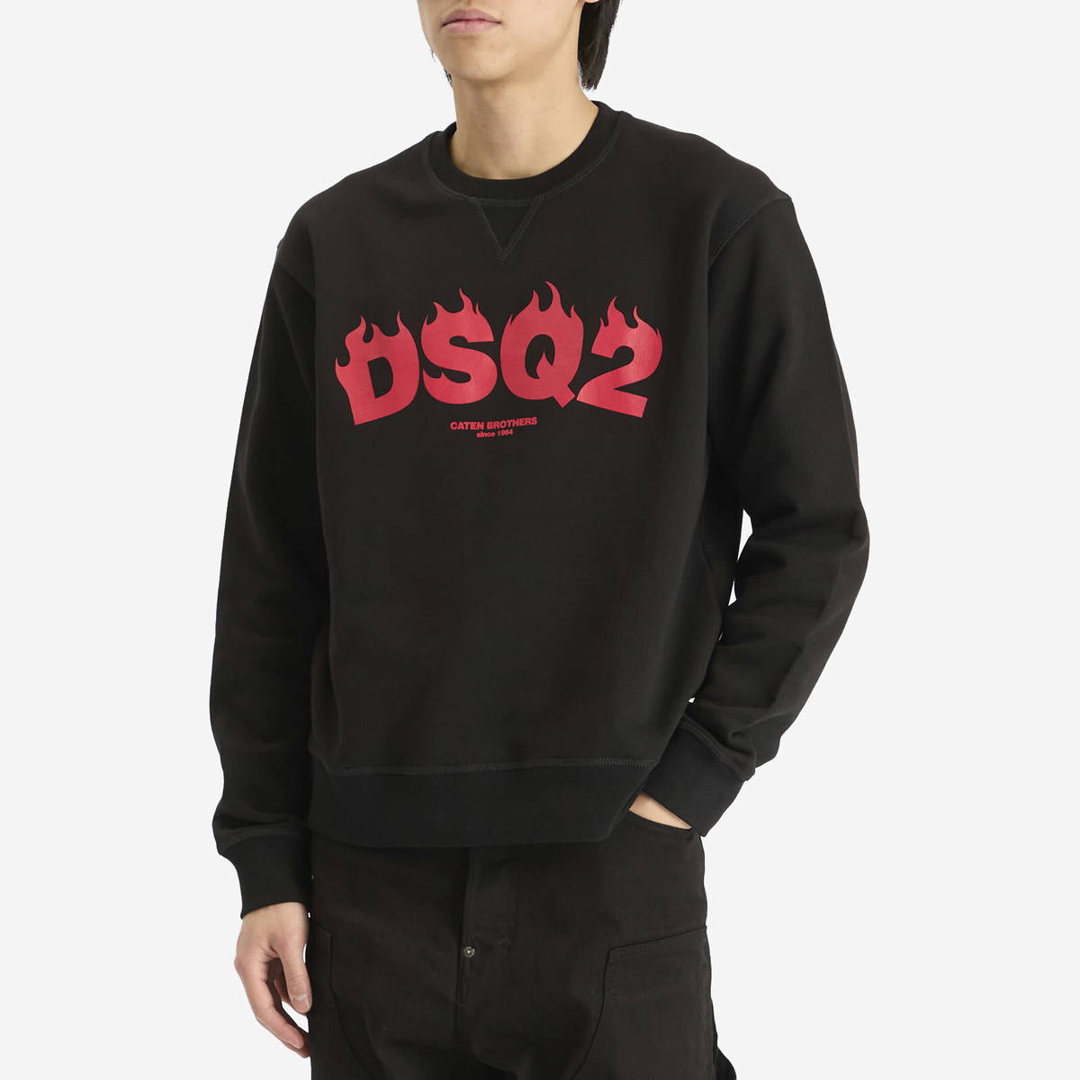 Dsquared2 Men's Flames Logo Cool Fit Crew Sweat in Black