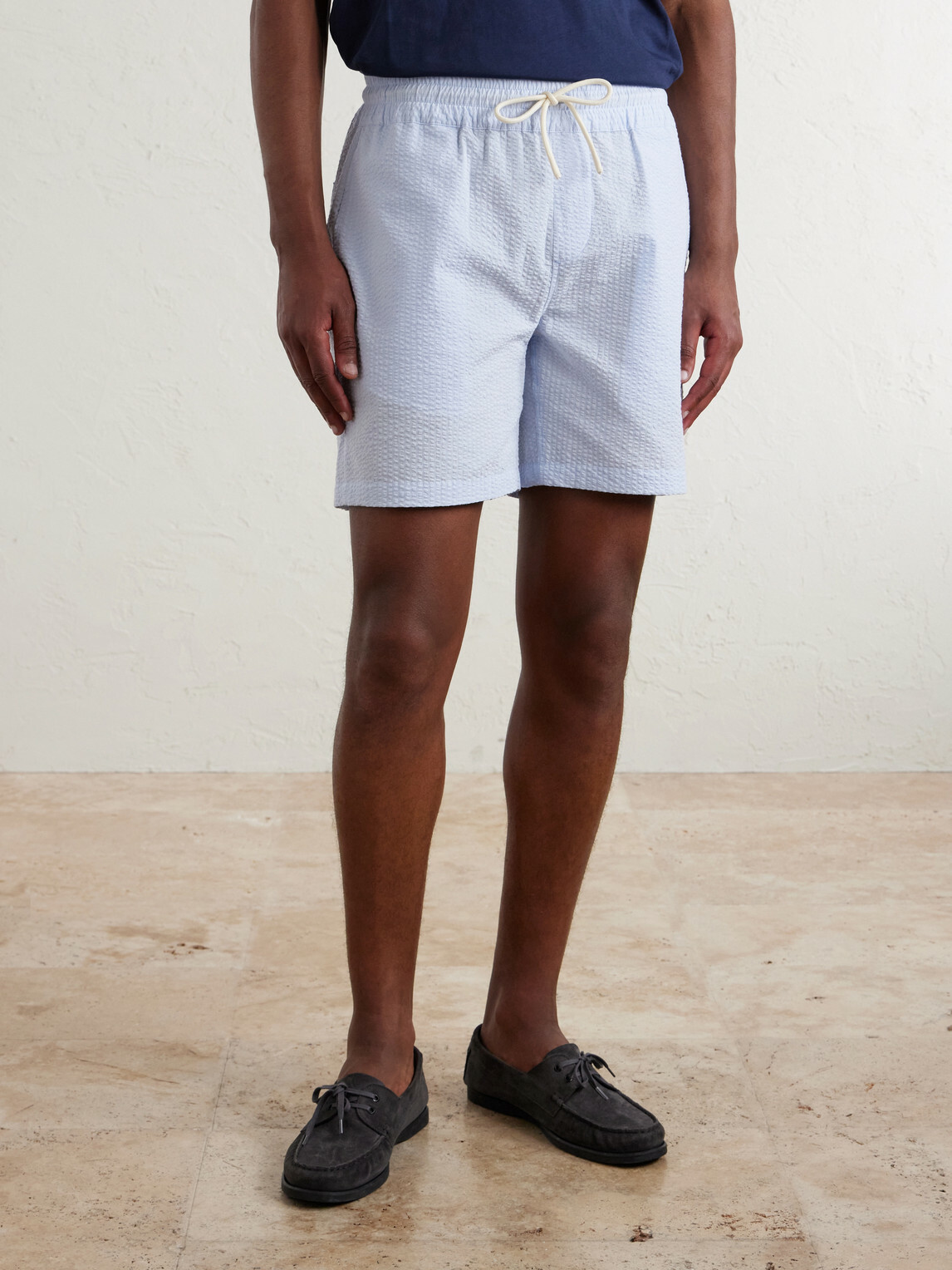Portuguese Flannel - Atlantico Straight-Leg Cotton-Seersucker Shorts - Blue