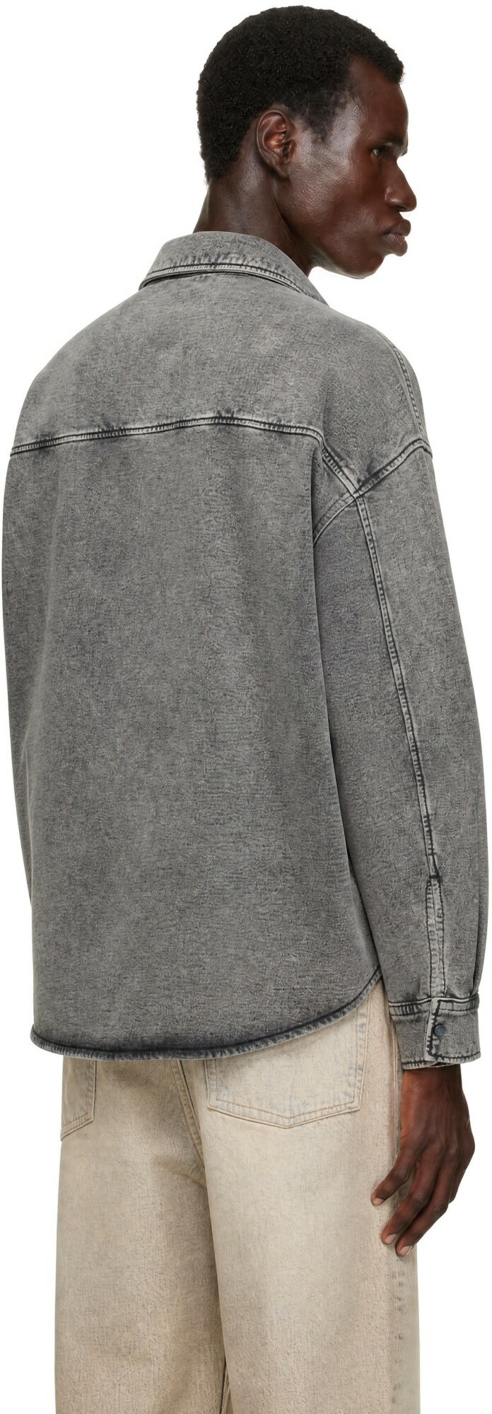Alexander Wang Gray Button Down Shadow Pocket Graphic Shirt