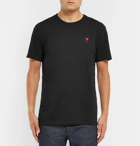 AMI - Slim-Fit Embroidered Cotton-Jersey T-Shirt - Men - Black