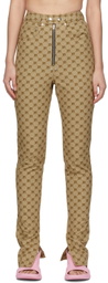 BONBOM Beige Monogram Slit Bottom Jeans