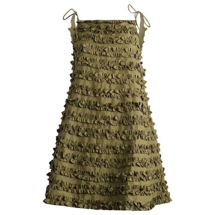 Photo: Damson Madder Women's Leili Ruffle Mini Dress in Olive