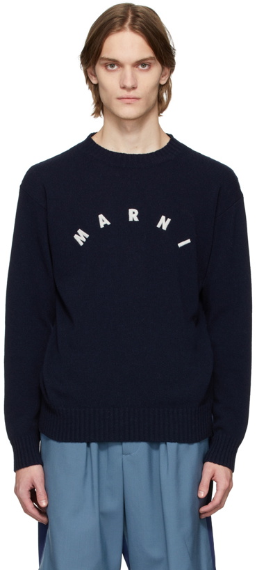 Photo: Marni Navy Embroidered Logo Sweater