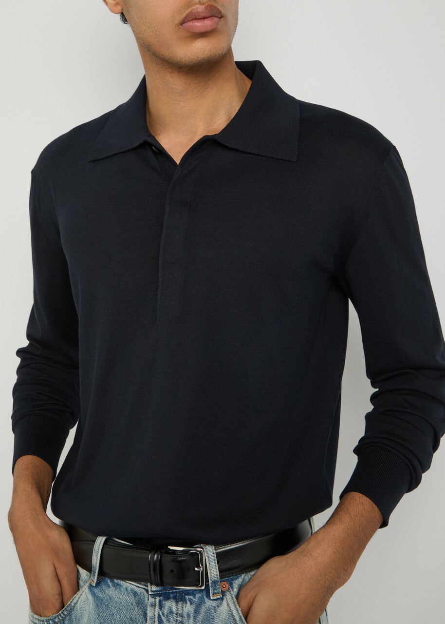 Saint Laurent Silk and Cotton-blend Polo Shirt Dark Blue