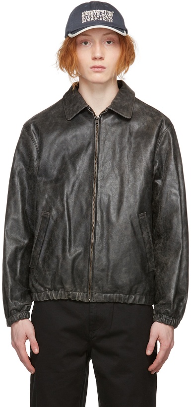 Photo: thisisneverthat Black Leather Harrington Jacket