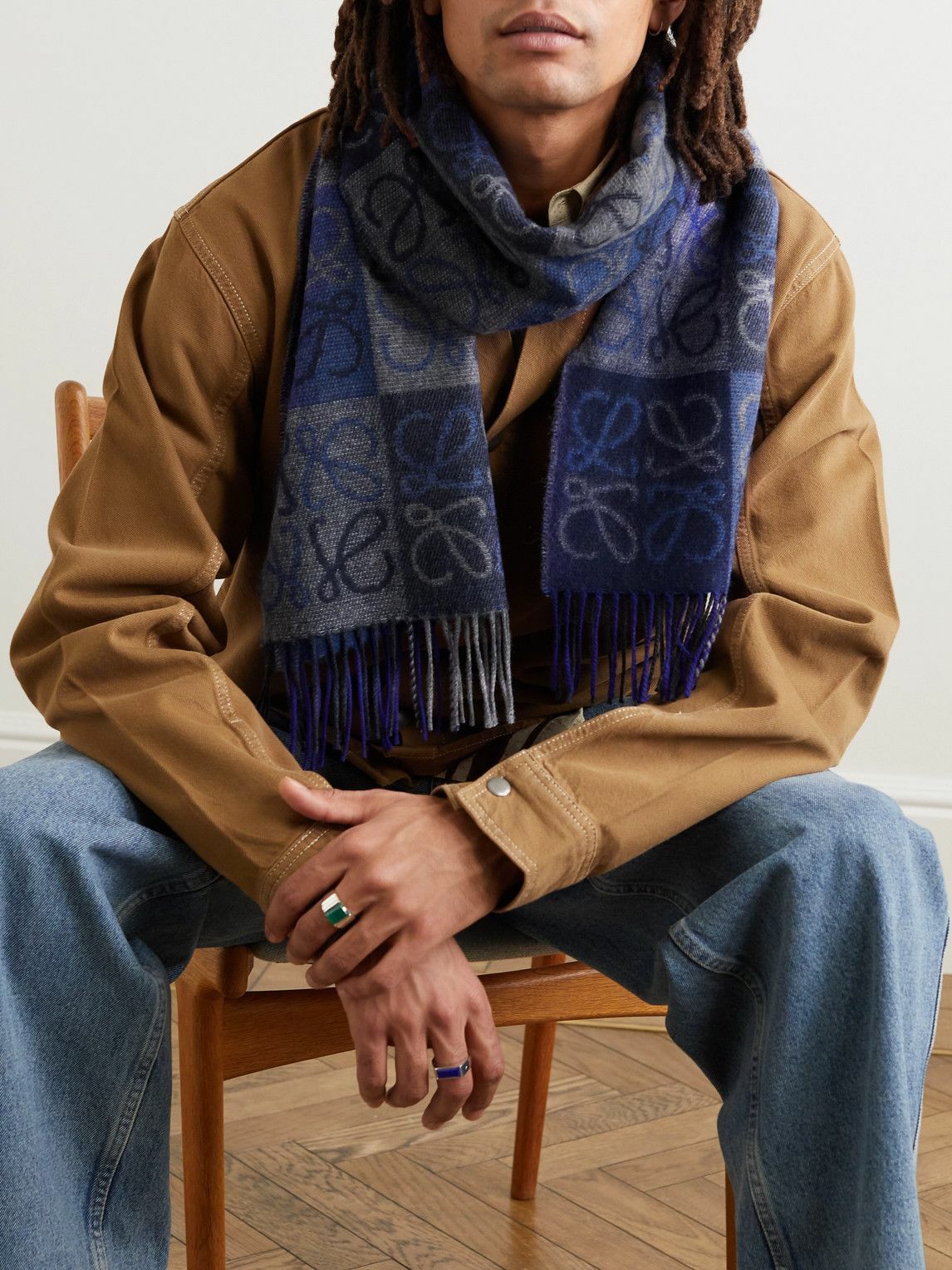 Loewe - Fringed intarsia wool and cashmere-blend scarf Loewe