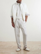Brunello Cucinelli - Straight-Leg Pinstriped Pleated Linen Trousers - White
