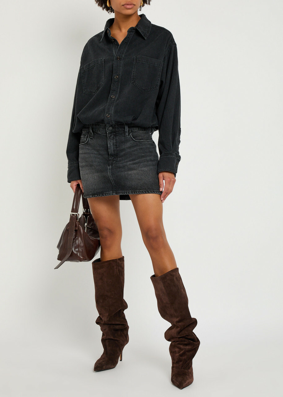 Good American Denim Mini Shirt Dress Black
