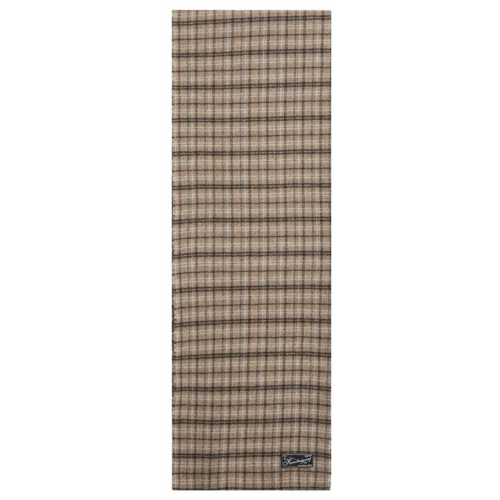 Photo: mfpen Men's Wool Scarf in Brown Double Faced Check 