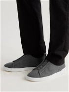Ermenegildo Zegna - Leather-Trimmed Wool-Flannel Slip-On Sneakers - Gray