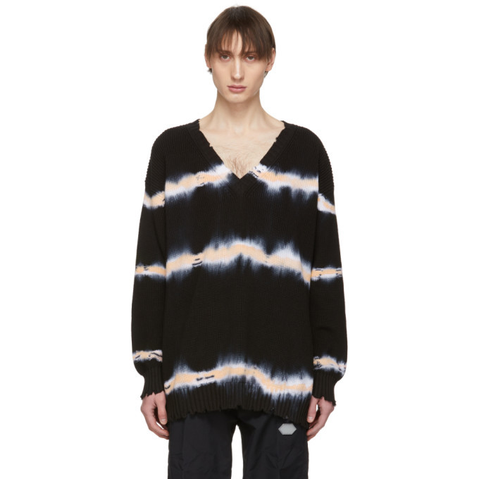 MSGM Black Tie-Dye V-Neck Sweater MSGM