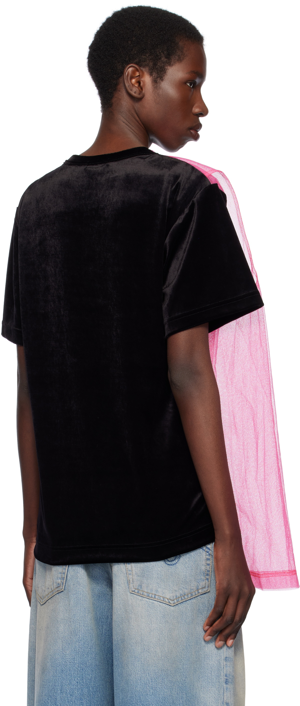 Comme des Garçons Homme Plus Black & Pink Bright Jersey & Nylon Tulle T-shirt