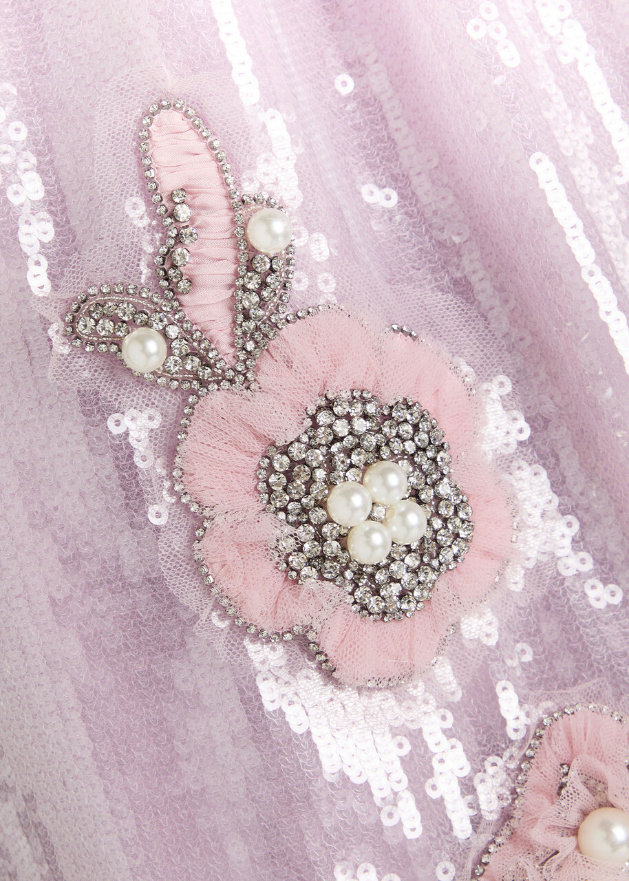 Huishan Zhang Esmeralda Floral-appliquéd Sequin Midi Dress Lilac