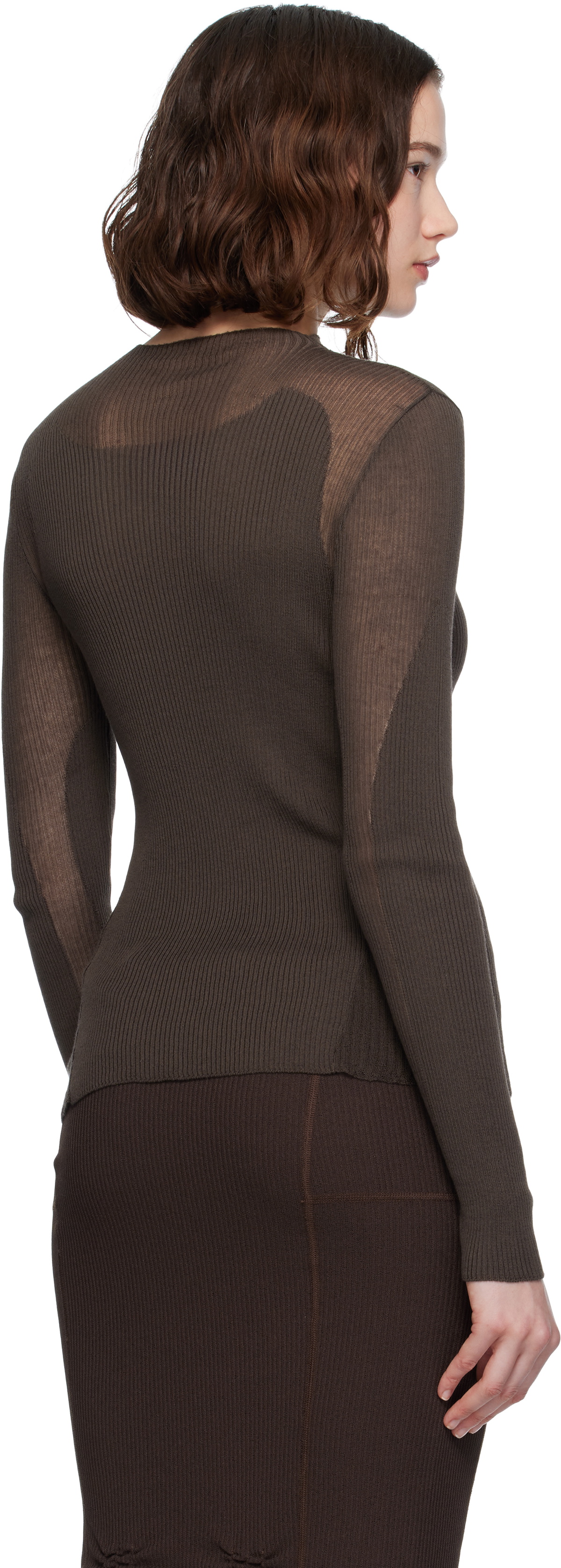 ROA Brown Sheer Knit Sport Top