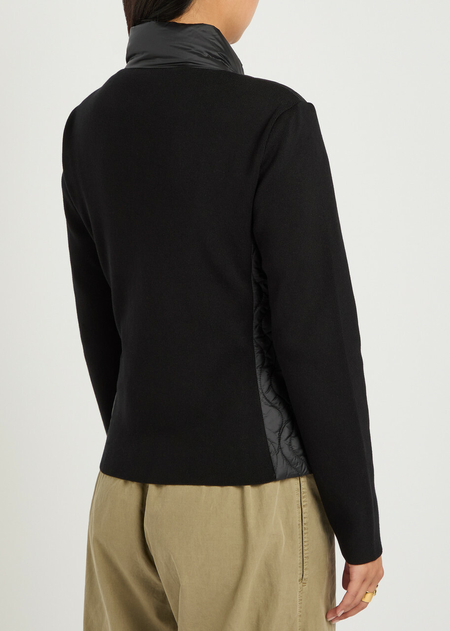 Moncler Quilted Cotton and Nylon Cardigan Black