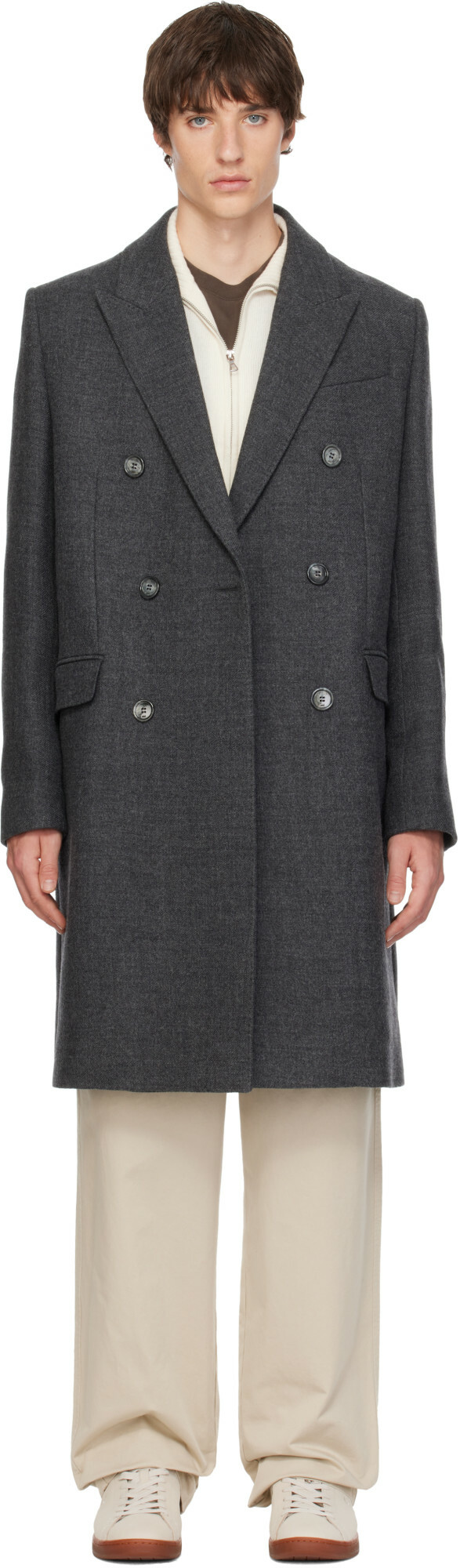 AMI Paris Gray Double Breasted Wool Coat