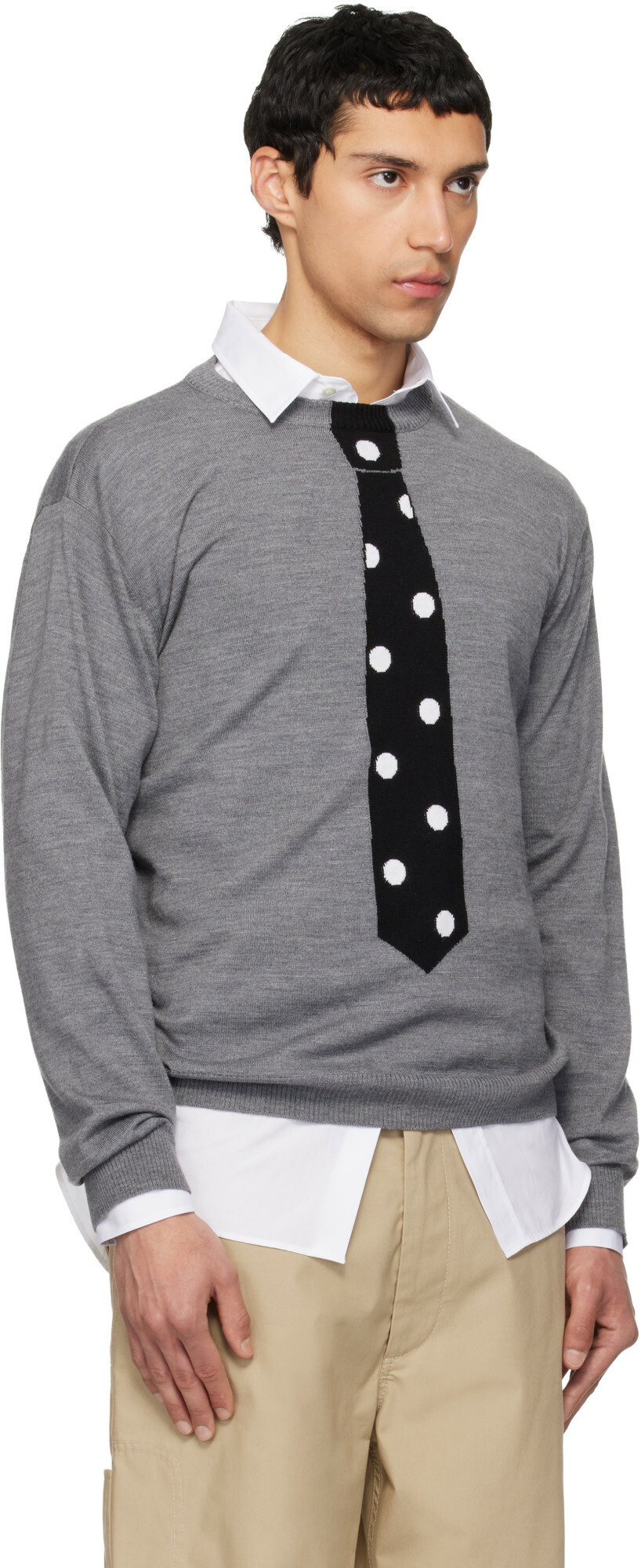 Moschino Gray Extra-Fine Merino Wool Intarsia Sweater