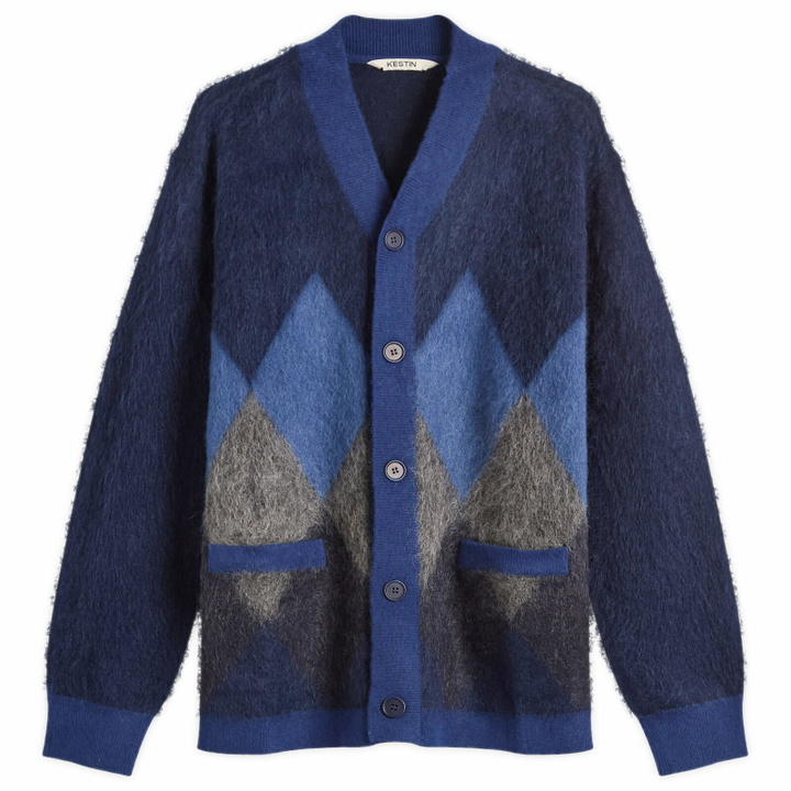 Photo: Kestin Men's Muirfield Argyle Cardigan in Navy Mohair