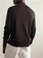 Dunhill - Slim-Fit Suede-Trimmed Wool Half-Zip Sweater - Brown