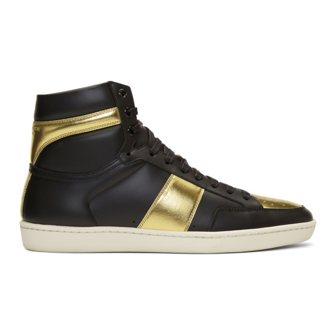 Photo: Saint Laurent Black and Gold SL/10 High-Top Sneakers
